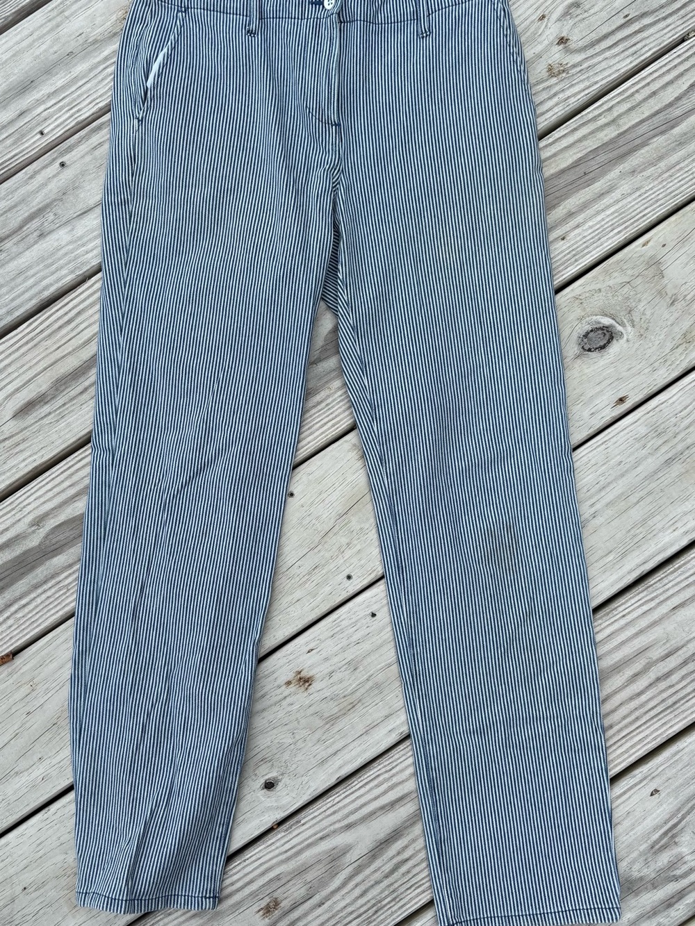 J. McLaughlin Blue and White Pinstripe Straight Jeans